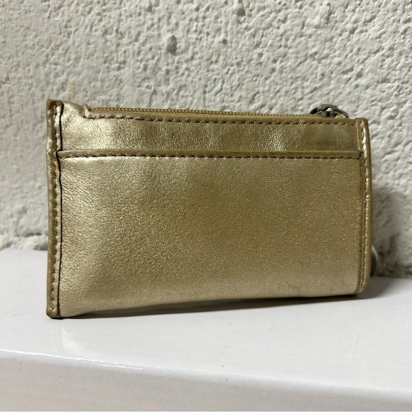 COACH Mini Skinny Leather Key Chain Coin ID Case Wallet Metallic Gold EUC - Picture 2 of 13